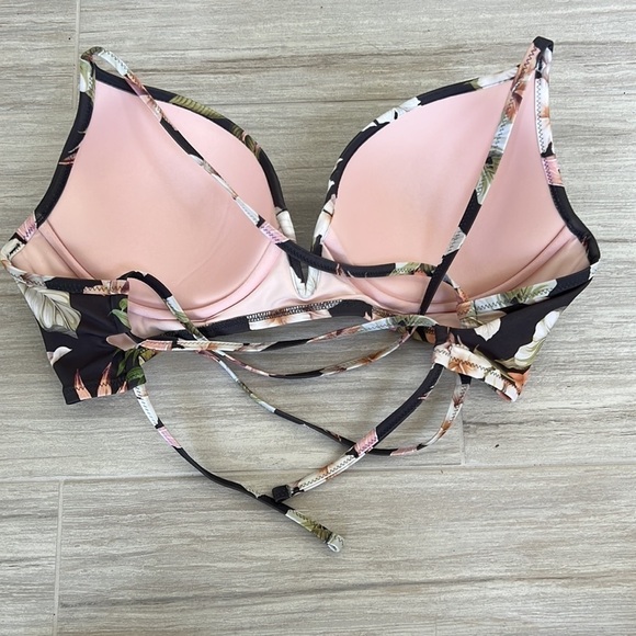 Floral bikini ruched butt bottoms XL, V front racerback tie back for top 36D - Picture 9 of 11